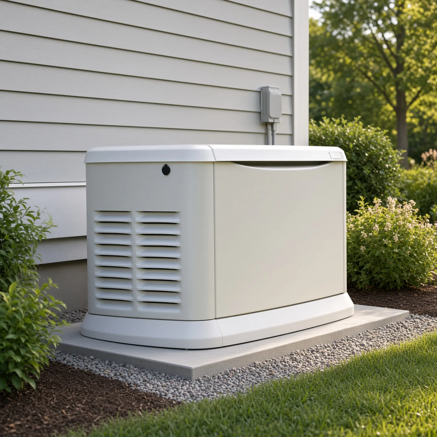 An Emporia home battery installed outdoors next to a standby generator