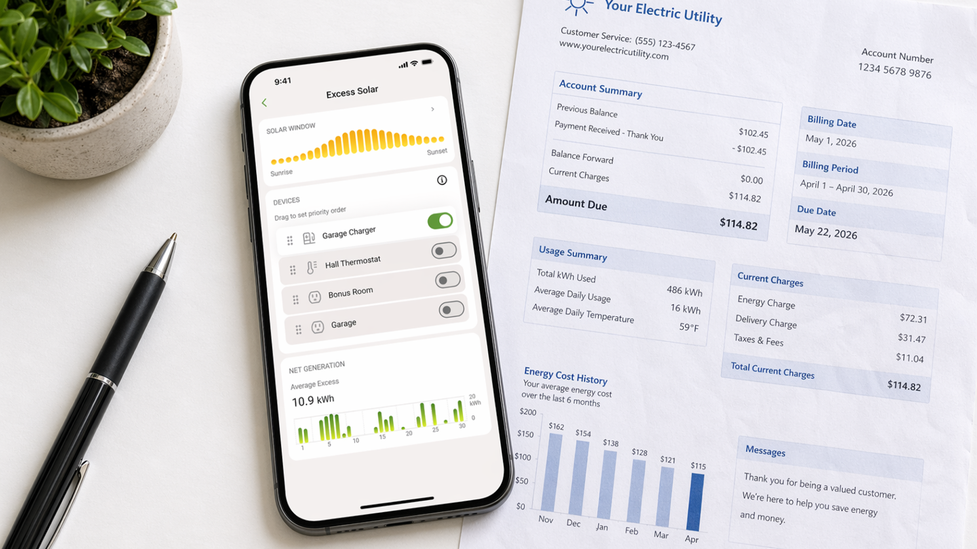 Emporia app showing solar credit balance alongside production data